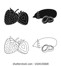 Vector illustration of vegetable and fruit symbol. Collection of vegetable and vegetarian stock symbol for web.