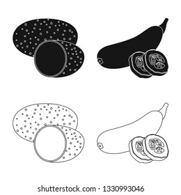 Vector illustration of vegetable and fruit symbol. Set of vegetable and vegetarian stock vector illustration.