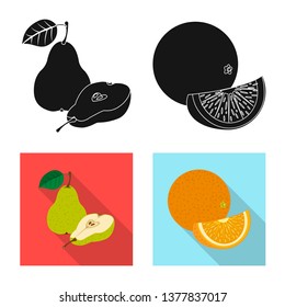 Vector illustration of vegetable and fruit symbol. Collection of vegetable and vegetarian stock symbol for web.