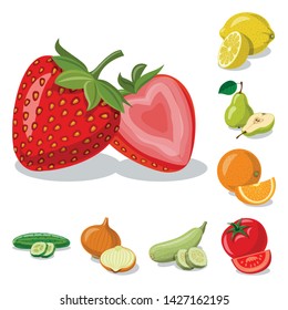 Vector illustration of vegetable and fruit symbol. Collection of vegetable and vegetarian vector icon for stock.