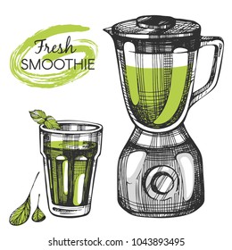 Vector illustration with vegetable green smoothie