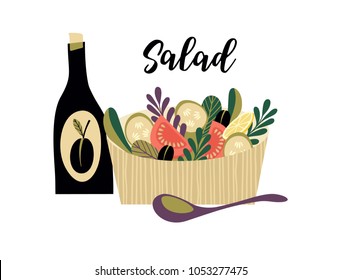 Vector illustration of vegetable salad. Elements for design