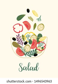 Vector illustration of vegetable salad. Healthy food. Elements for design