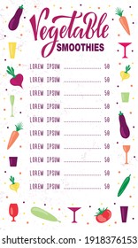 Vector illustration of vegetable smoothies lettering for banner, poster, signage, business card, product, menu design. Handwritten creative calligraphic text for digital use or print
