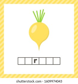 Vector illustration. Vegetable. Turnip. Educational logic worksheet for preschool and school age. Guess the word.