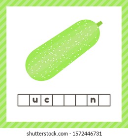 Vector illustration. Vegetable. Zucchini. Educational logic worksheet for preschool and school age. Guess the word.