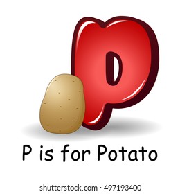 Vector illustration of  Vegetables alphabet: P is for Potatoes 