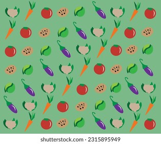A vector illustration of vegetables arranged in a repeated pattern, used as wall paper, texture background