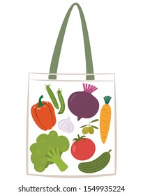 Vector illustration with vegetables in bag. Vegetarian food.