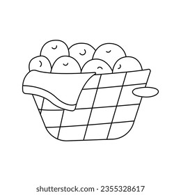 Vector illustration of vegetables in a basket in doodle style. Isolated on a white background