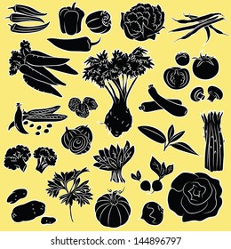 Vector Illustration of vegetables in black and white