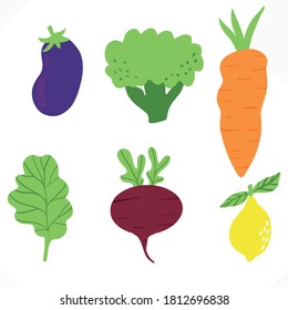 Vector illustration, vegetables, bright colors isolated on white background