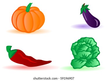 Vector illustration vegetables cabbage, an eggplant, a pumpkin and red pepper.