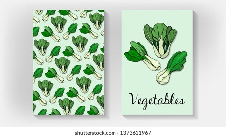 Vector Illustration of Vegetables Card Template Sketch Style