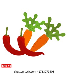 
ají y zanahorias. ilustración de chiles y zanahorias en estilo plano
