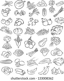 vector illustration of  vegetables collection in black and white