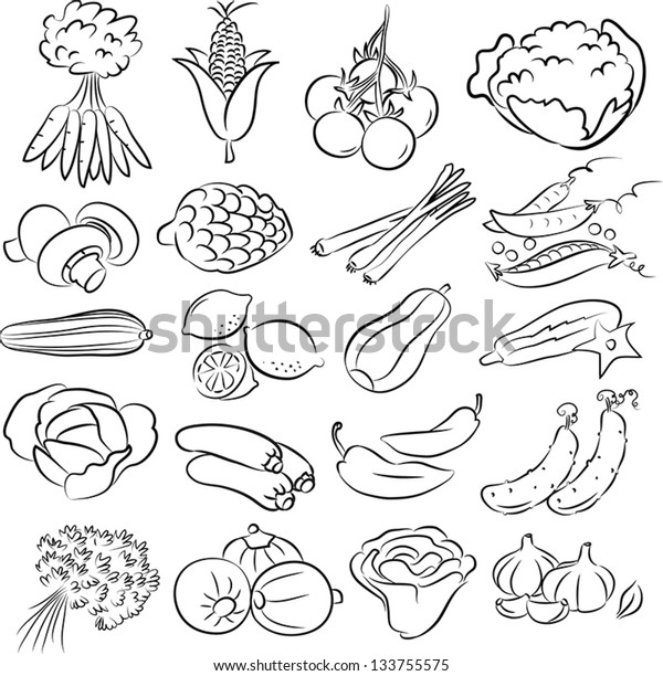 Vector Illustration Vegetables Collection Black White Stock Vector