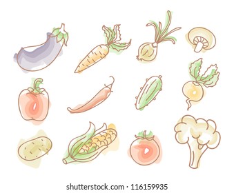 Vector illustration of Vegetables colorful doodles set