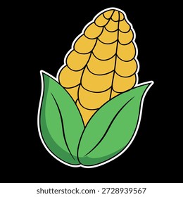 Ilustración vectorial de verduras con nombre de maíz listo para imprimir para pegatinas