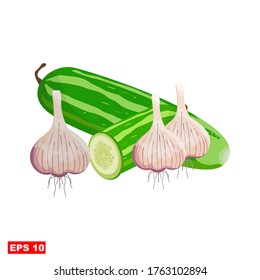 
vector illustration of Vegetables. illustration of cucumber and garlic in a flat style.Can be used for greeting cards, covers, flyers, posters, business cards and the web.