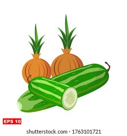 
vector illustration of Vegetables. illustration of cucumber and onion in a flat style.Can be used for greeting cards, covers, flyers, posters, business cards and the web.