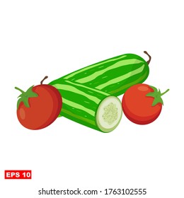 
verduras. ilustración de pepino y tomates en un estilo plano