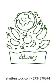 Vector illustration of vegetables delivery. Hand drawn isolated on white background.