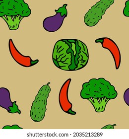 Vector illustration vegetables eggplant cabbage cucumber broccoli for wallpaper covers print