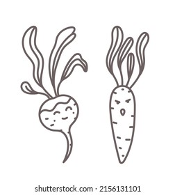  Vector illustration of vegetables with faces. 
