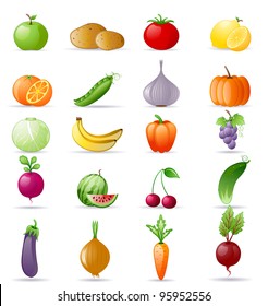Vector illustration of vegetables and fruit on white background