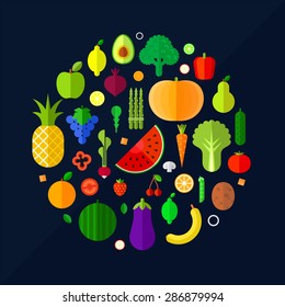 Ilustración vectorial de verduras y frutas.