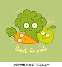 Vector illustration vegetables   fruits  Best friends 