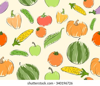 Vector illustration of a vegetables and fruits pattern