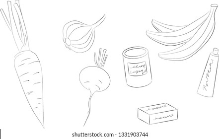 Vector illustration of vegetables, fruits, products. suitable for creating a shopping list or for creating a background
