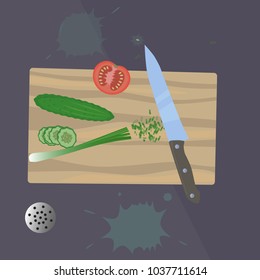 Vector illustration of vegetables in the kitchen
