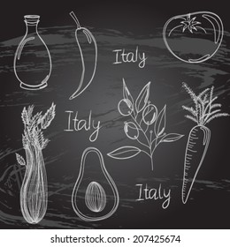 Vector illustration with vegetables on chalkboard