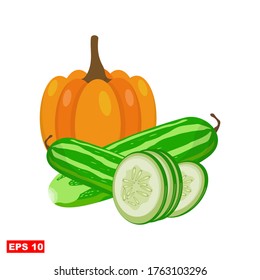 
verduras. ilustración de calabaza y pepino en un estilo plano