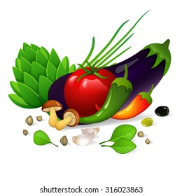 Vector illustration of Vegetables set on white background