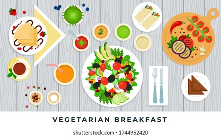 Vector illustration vegetarian useful food on wooden groundwork in flat design.
