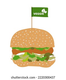 Vektorgrafik von Veggie-Hamburger einzeln auf weißem Hintergrund. Eiweißer, fleischloser Hühnerburger oder Hamburger auf Sojabasis. vegetarische oder veganische Fastfood-Option, Huhn Substitute oder Alternative.