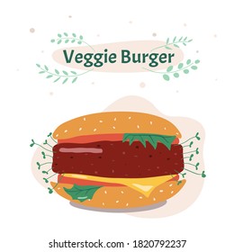 Vektorgrafik. Veggie-Burger. Ersetzen von Tierfleisch in pflanzliche Erzeugnisse.