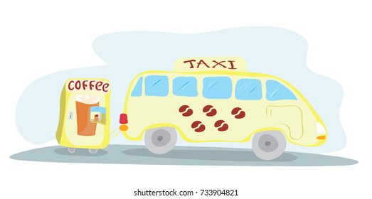 vector illustration of a vehicle cab with a trailer of the coffee machine / hot drink for comfortable road