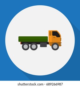 Vector Illustration Of Vehicle Symbol On Carriage Flat Icon. Premium Quality Isolated Truck Element In Trendy Flat Style.