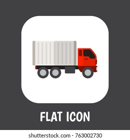 Vector Illustration Of Vehicle Symbol On Delivery Flat Icon. Premium Quality Isolated Shipping Element In Trendy Flat Style.