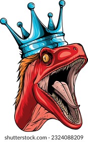 vector illustration of Velociraptor head with crown