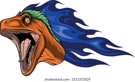 vector illustration of Velociraptor head with flames