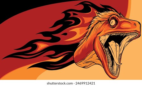 Vektorillustration des Velociraptor-Kopfes mit Flammen