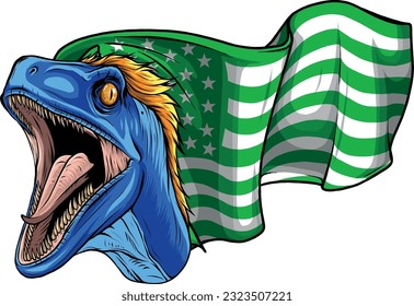 vector illustration of velociraptor head with usa flag on white background