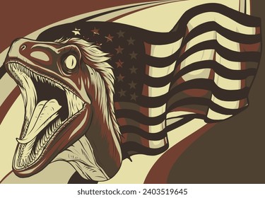 vector illustration of velociraptor head with usa flag on white background