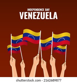 Vector Illustration of Venezuela Independence Day. Hand with flags
